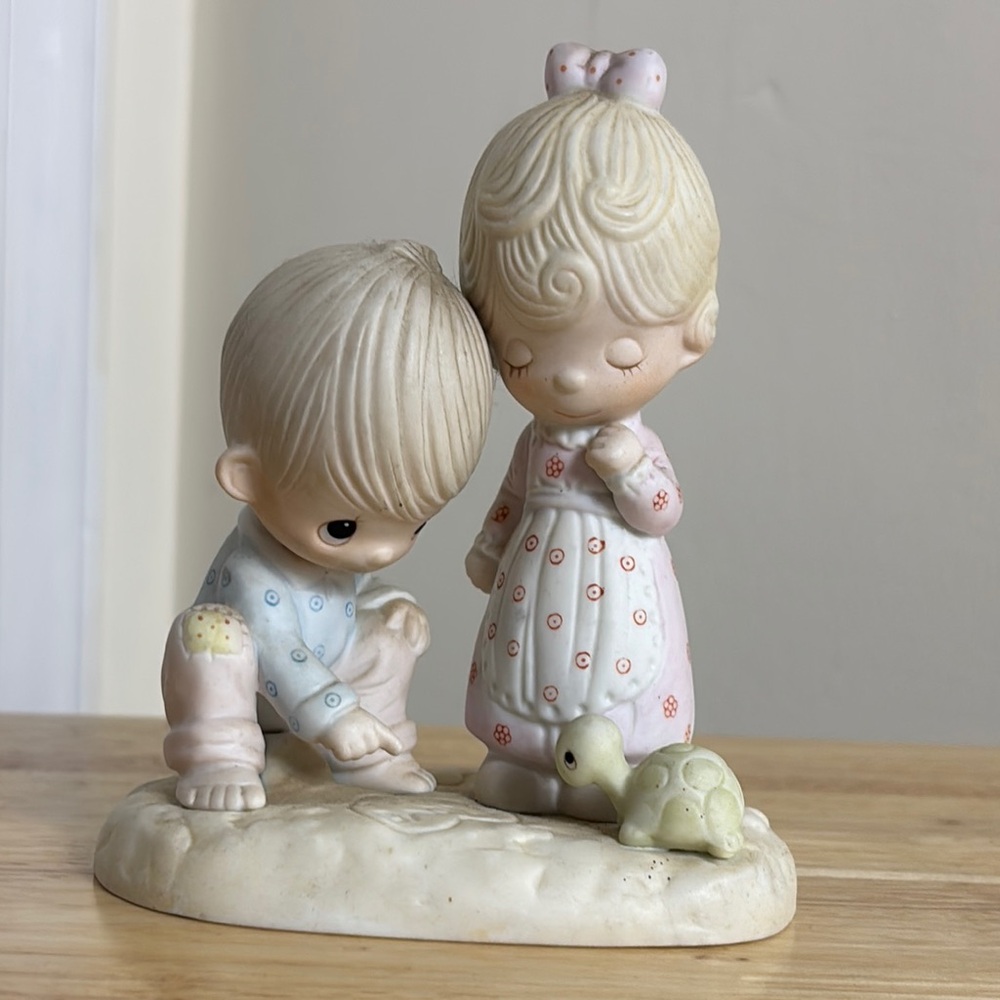 Precious Moments 1979 “Thou Art Mine “ boy and girl writing I LOVE YOU  turtle